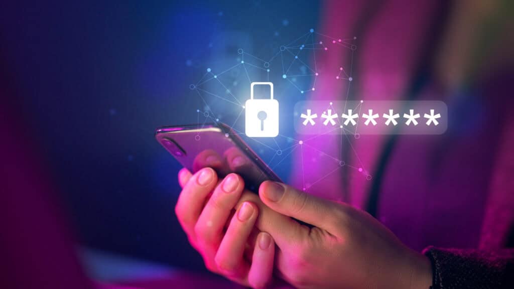 Image of phone with a lock symbol for security and a password